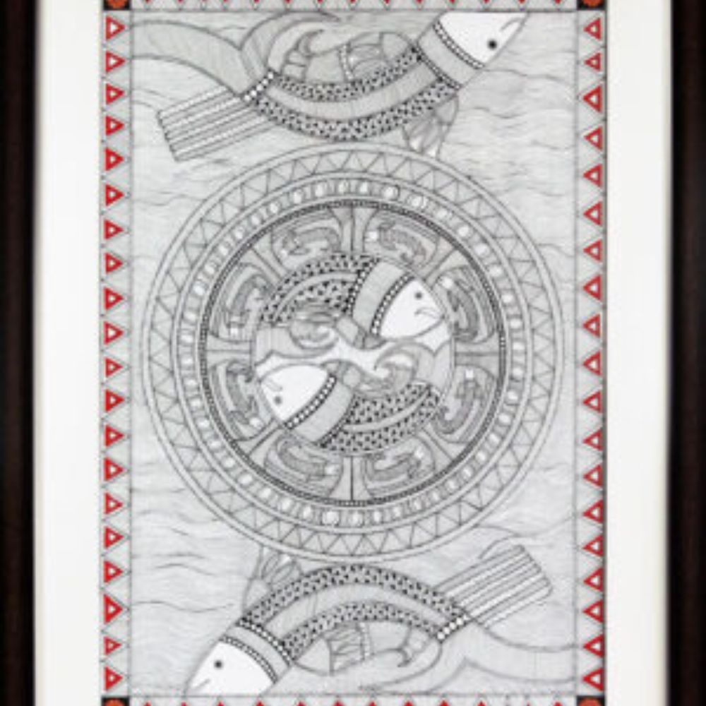 Tussar Saree with Madhubani Bride, Doli, and Kaahar Painting