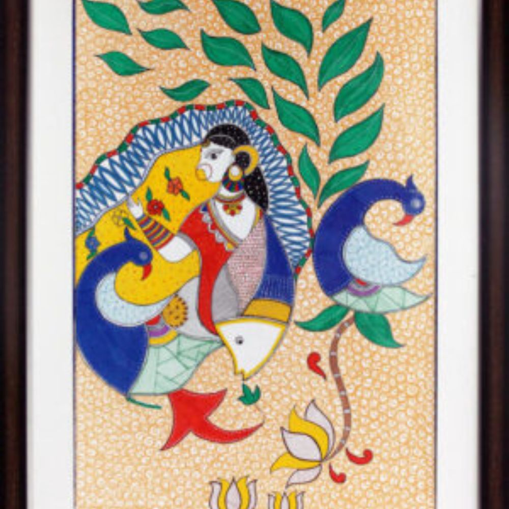 Tussar Saree with Madhubani Bride, Doli, and Kaahar Painting