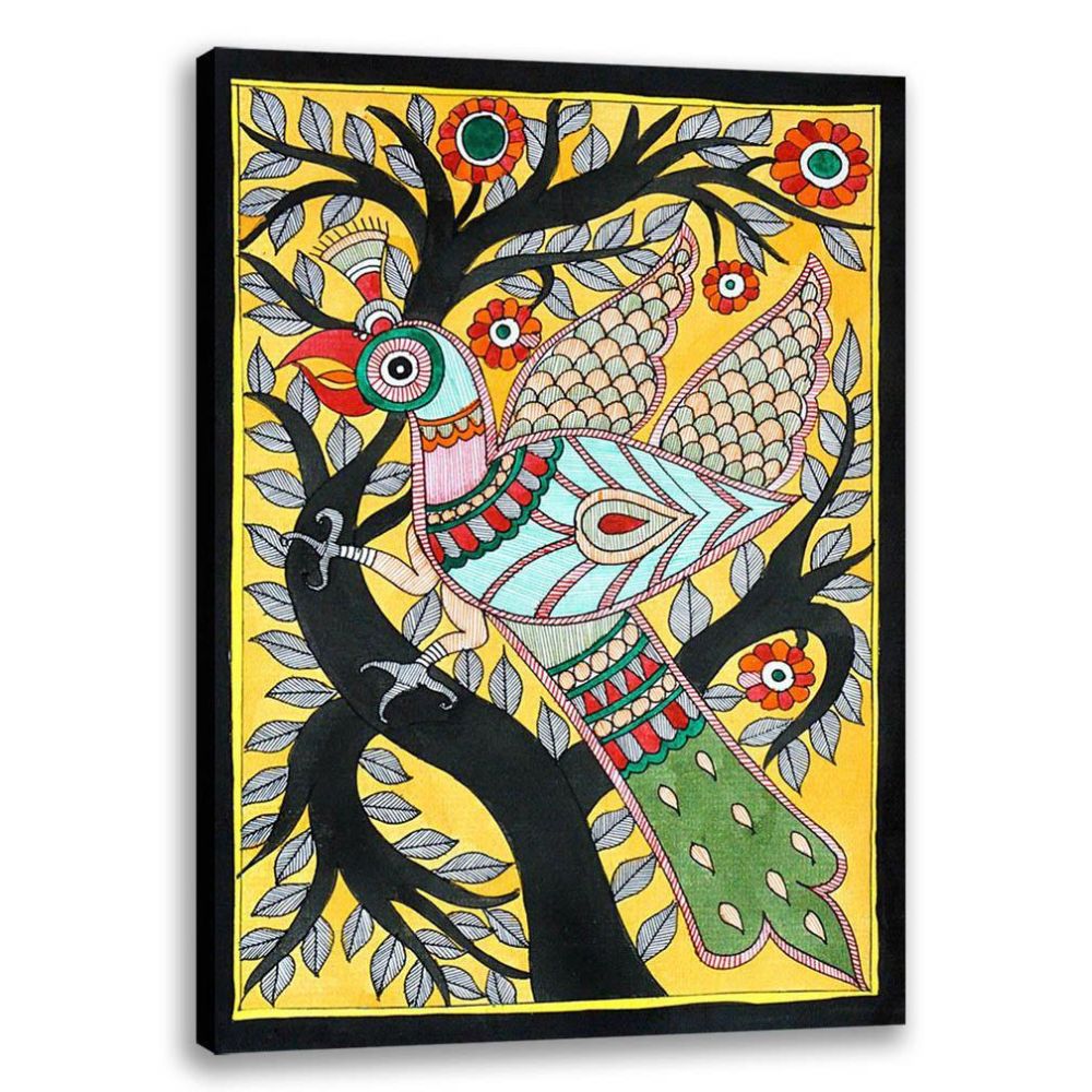 Tussar Saree with Madhubani Bride, Doli, and Kaahar Painting