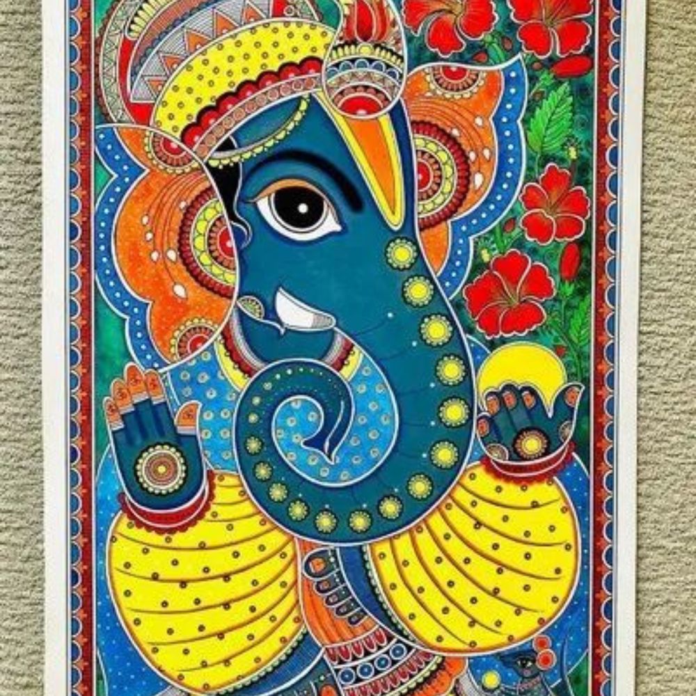 Tussar Saree with Madhubani Bride, Doli, and Kaahar Painting