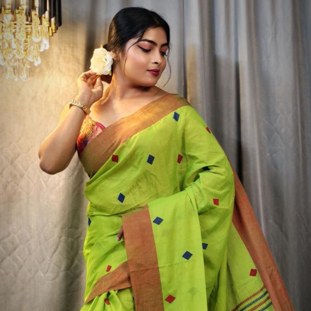Tussar Saree with Madhubani Bride, Doli, and Kaahar Painting