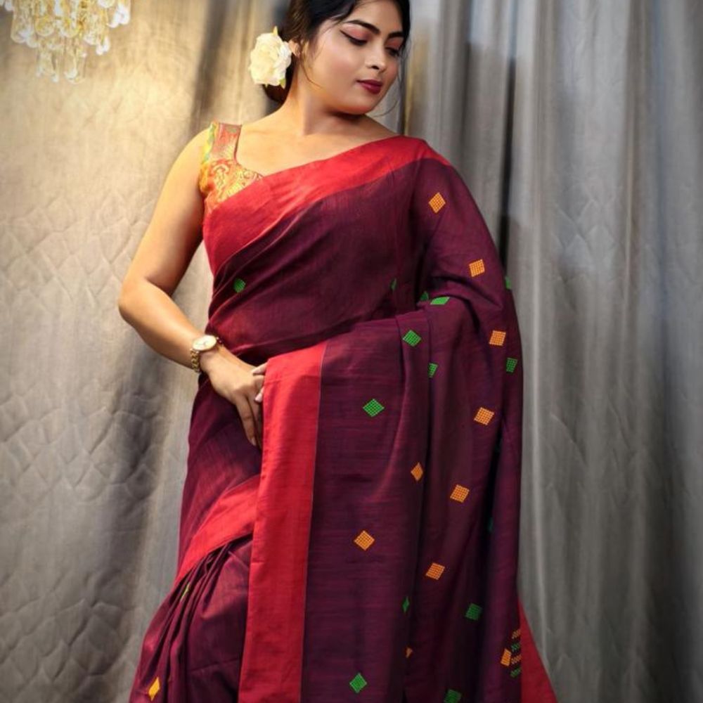 Tussar Saree with Madhubani Bride, Doli, and Kaahar Painting