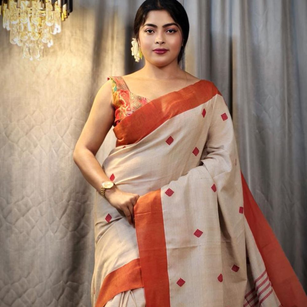 Tussar Saree with Madhubani Bride, Doli, and Kaahar Painting