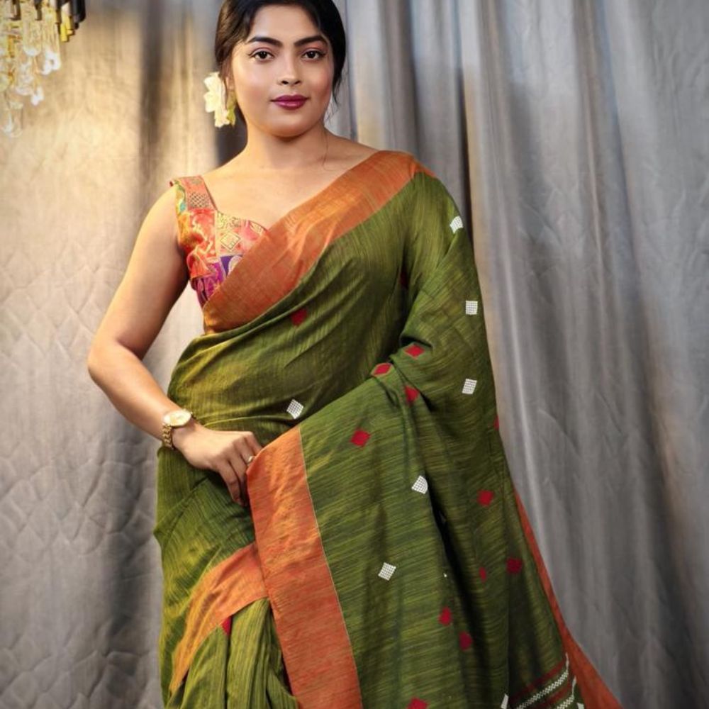 Tussar Saree with Madhubani Bride, Doli, and Kaahar Painting