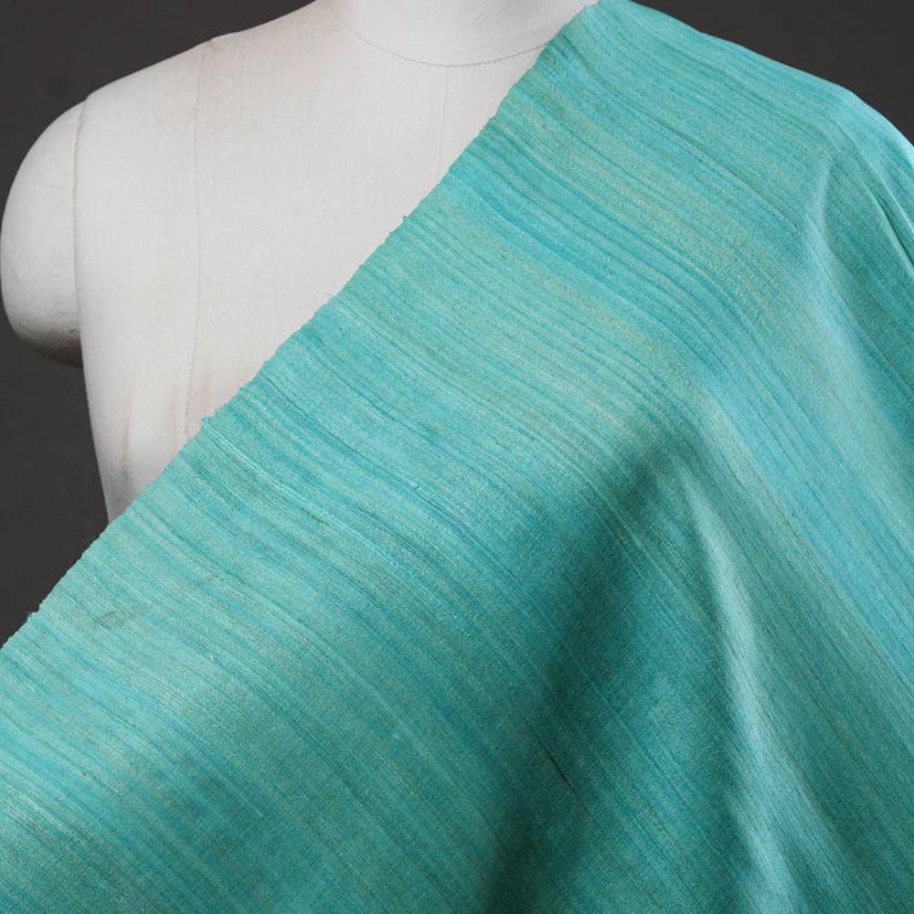 Light Teal Pure Desi Handloom Tussar Silk Fabric 