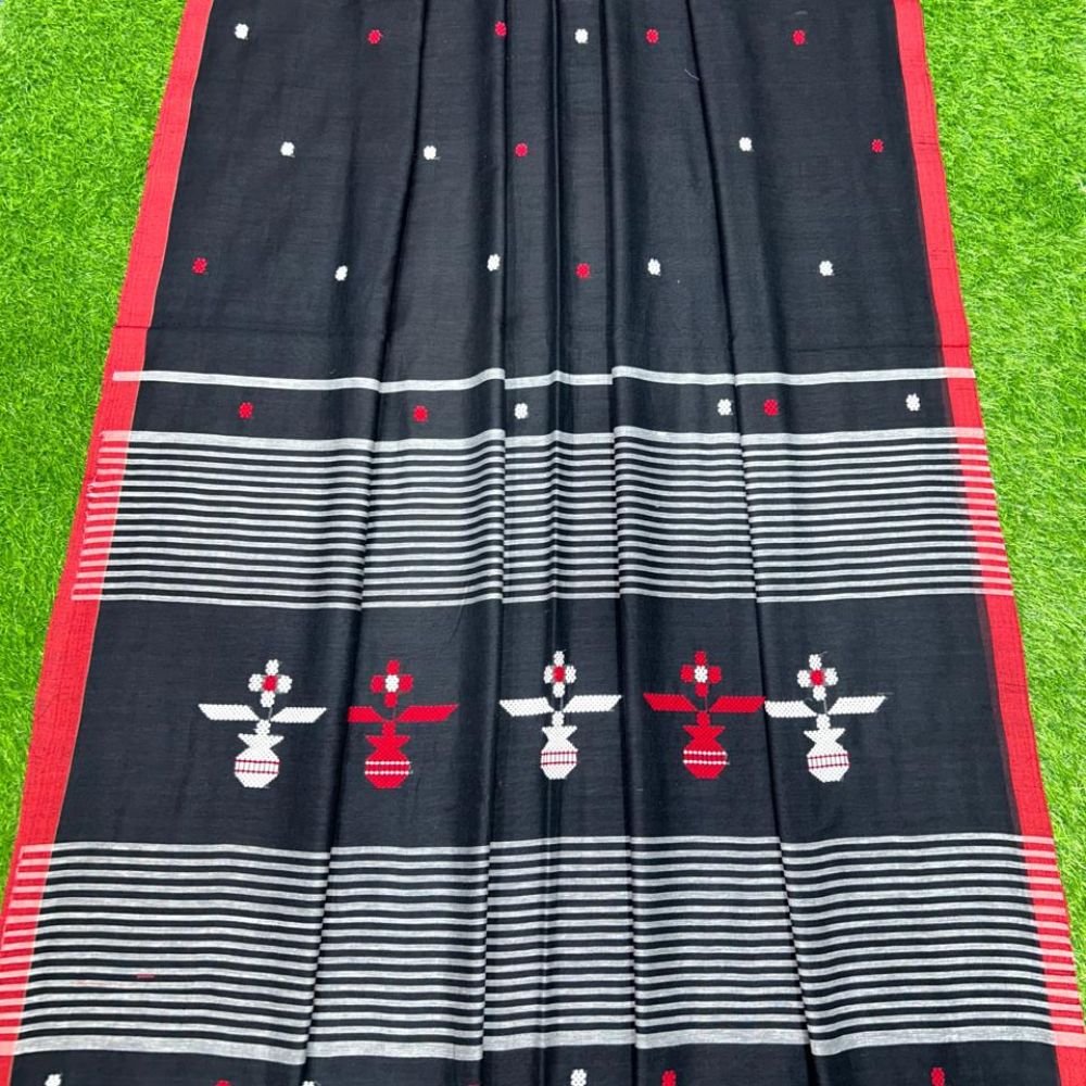 Tussar Saree with Madhubani Bride, Doli, and Kaahar Painting