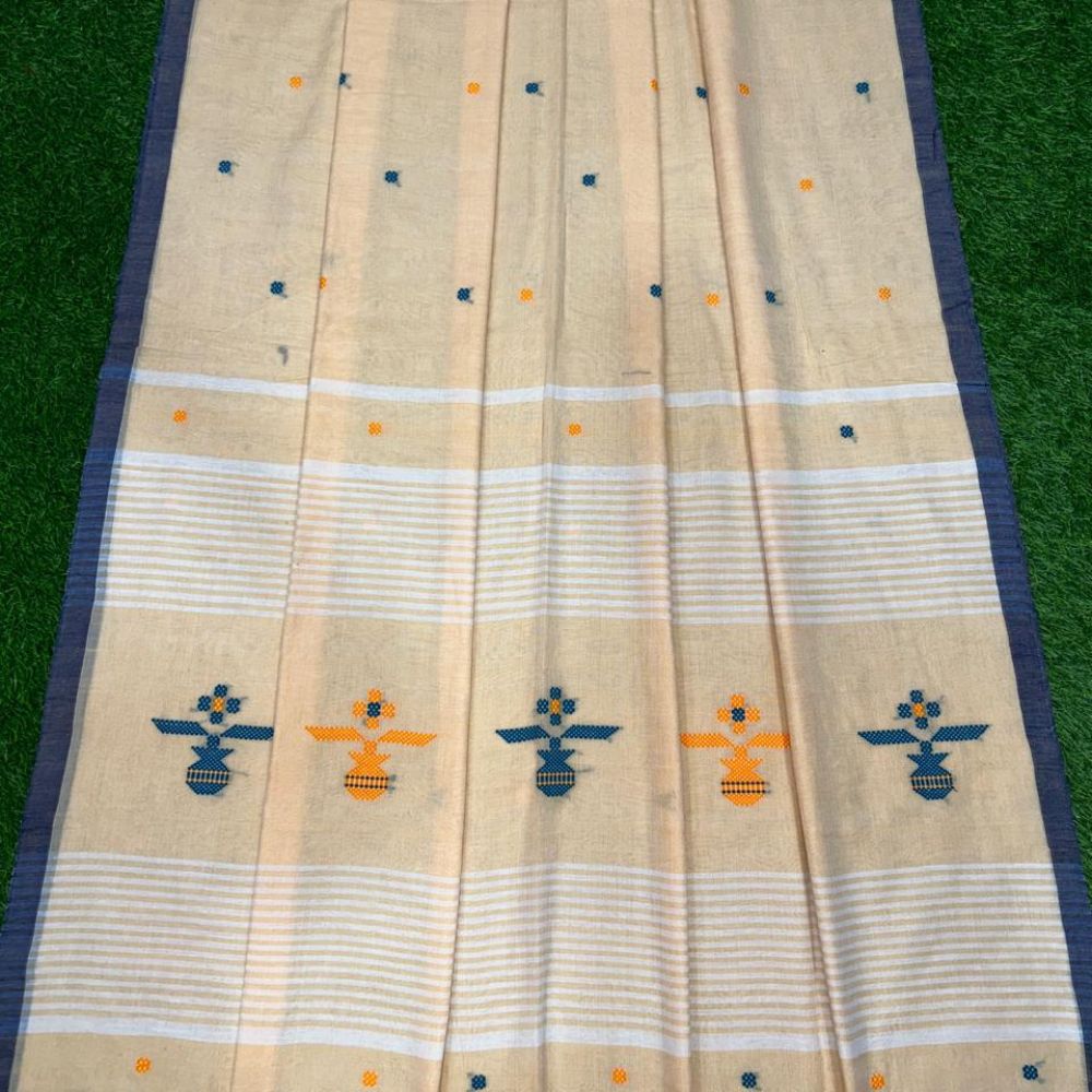 Tussar Saree with Madhubani Bride, Doli, and Kaahar Painting