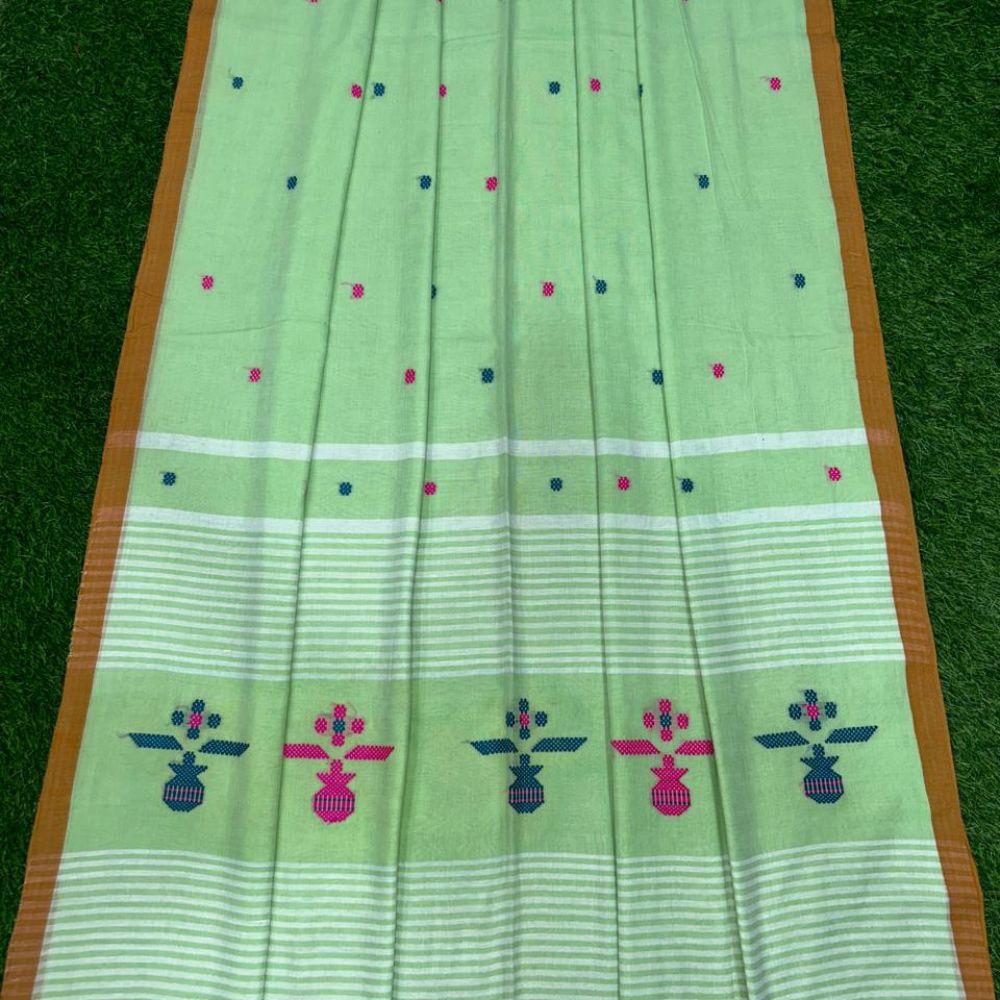 Tussar Saree with Madhubani Bride, Doli, and Kaahar Painting