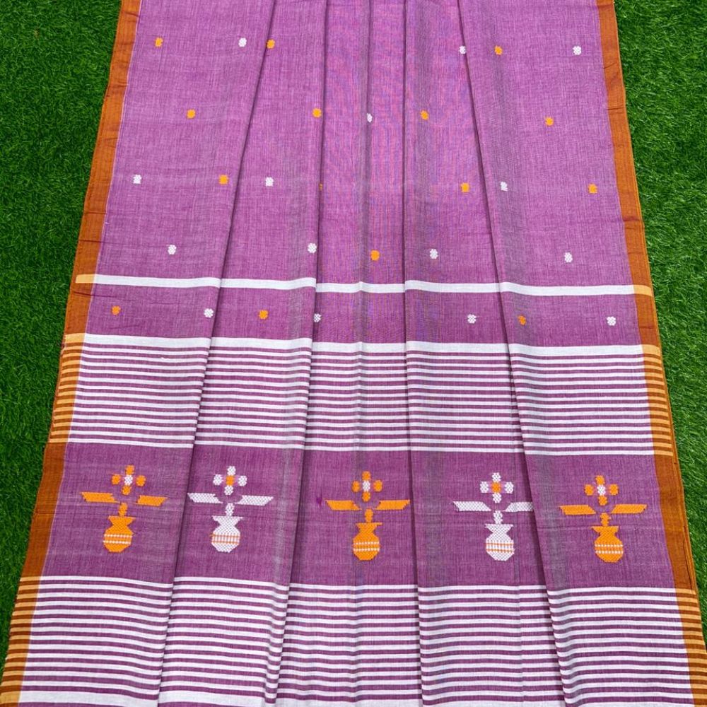 Tussar Saree with Madhubani Bride, Doli, and Kaahar Painting