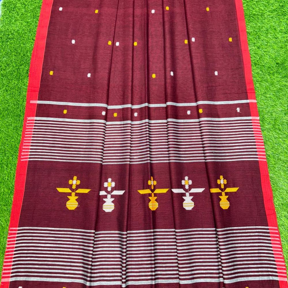 Tussar Saree with Madhubani Bride, Doli, and Kaahar Painting
