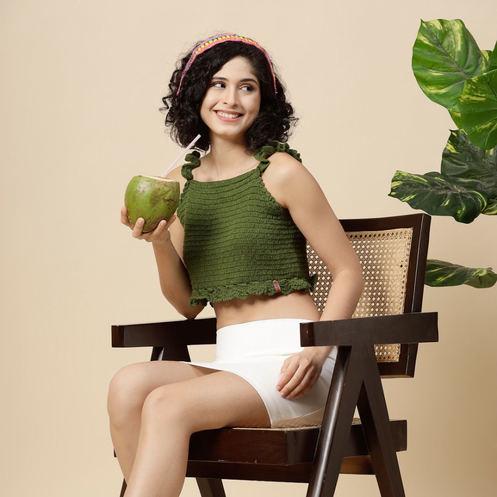 Hand-Crocheted Olive Green Sleeveless Top