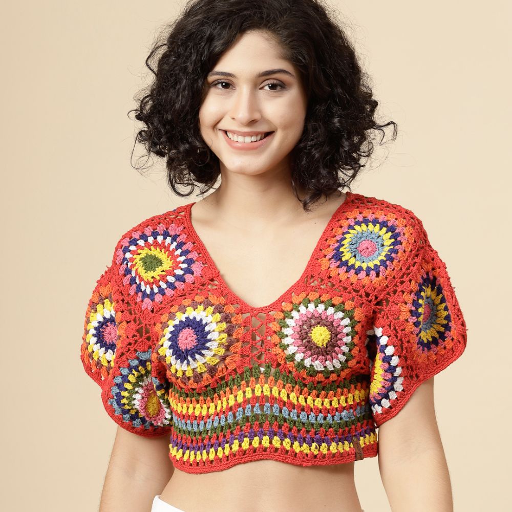 Handmade Multicolor Mandala Crochet Crop Top