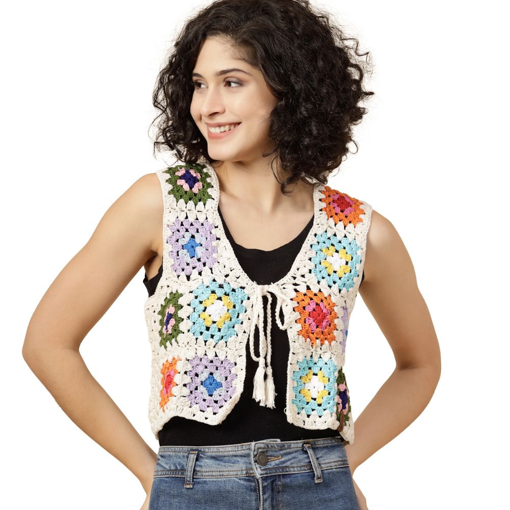 Handcrafted Multicolor Granny Square Crochet Vest