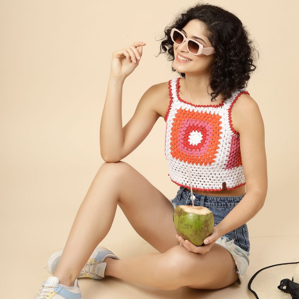Sunset Swirl Hand-Crocheted Crop Top
