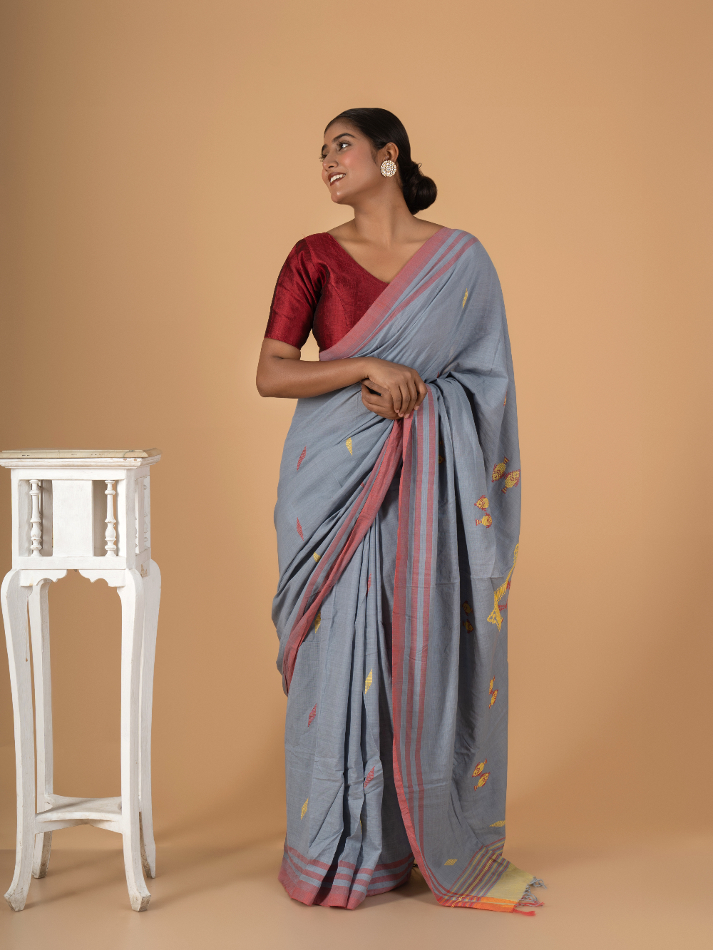 Tussar Saree with Madhubani Bride, Doli, and Kaahar Painting