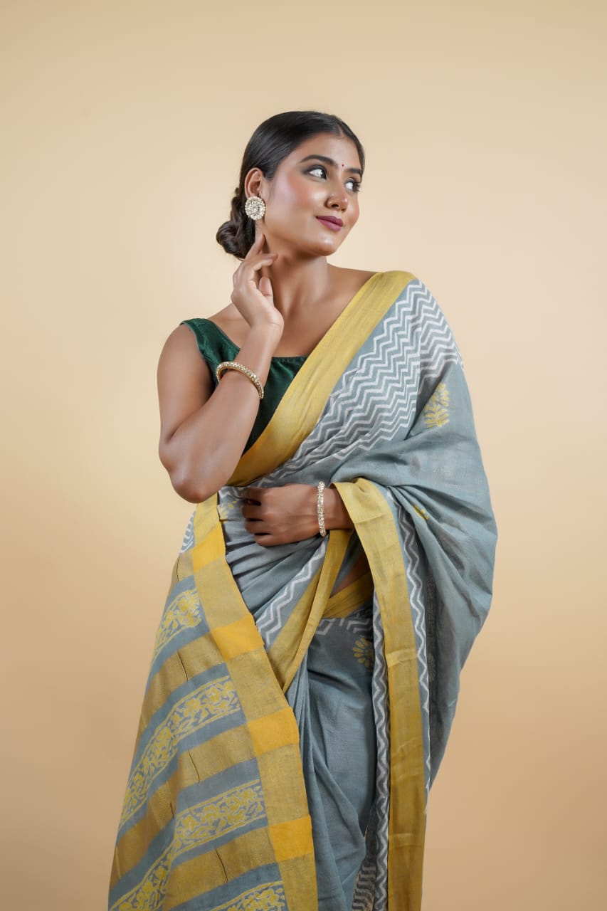 Tussar Saree with Madhubani Bride, Doli, and Kaahar Painting