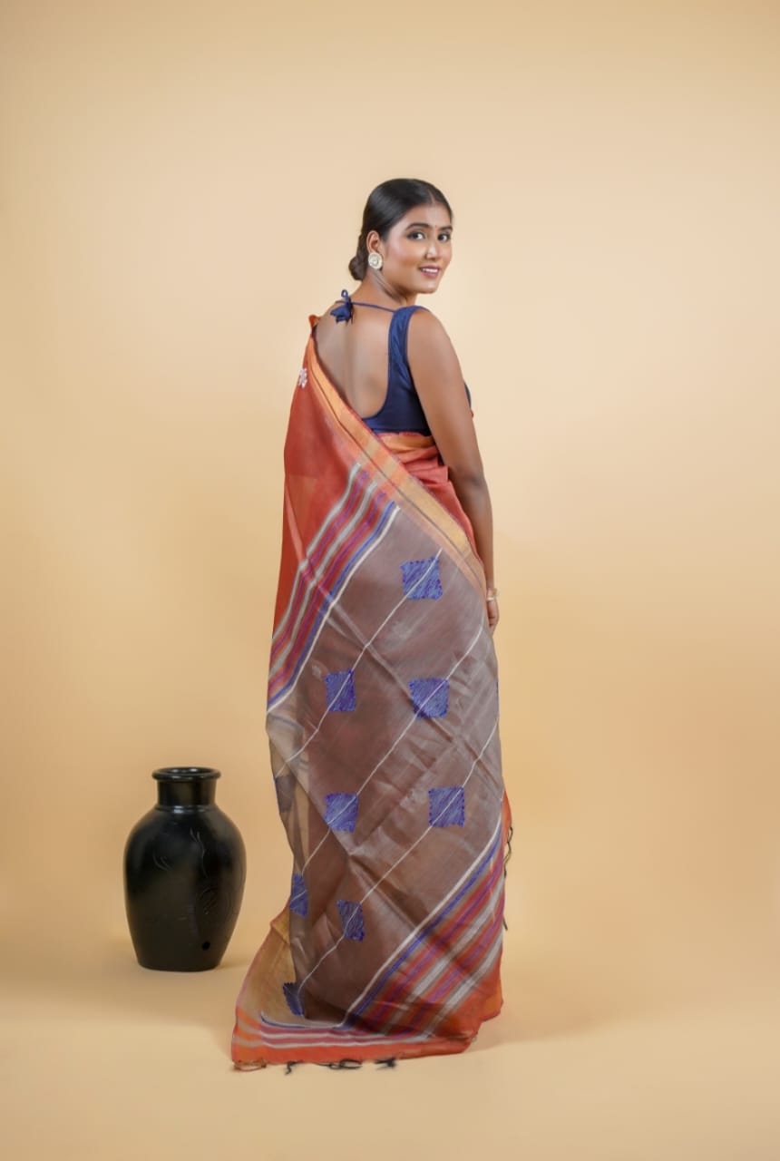 Tussar Saree with Madhubani Bride, Doli, and Kaahar Painting