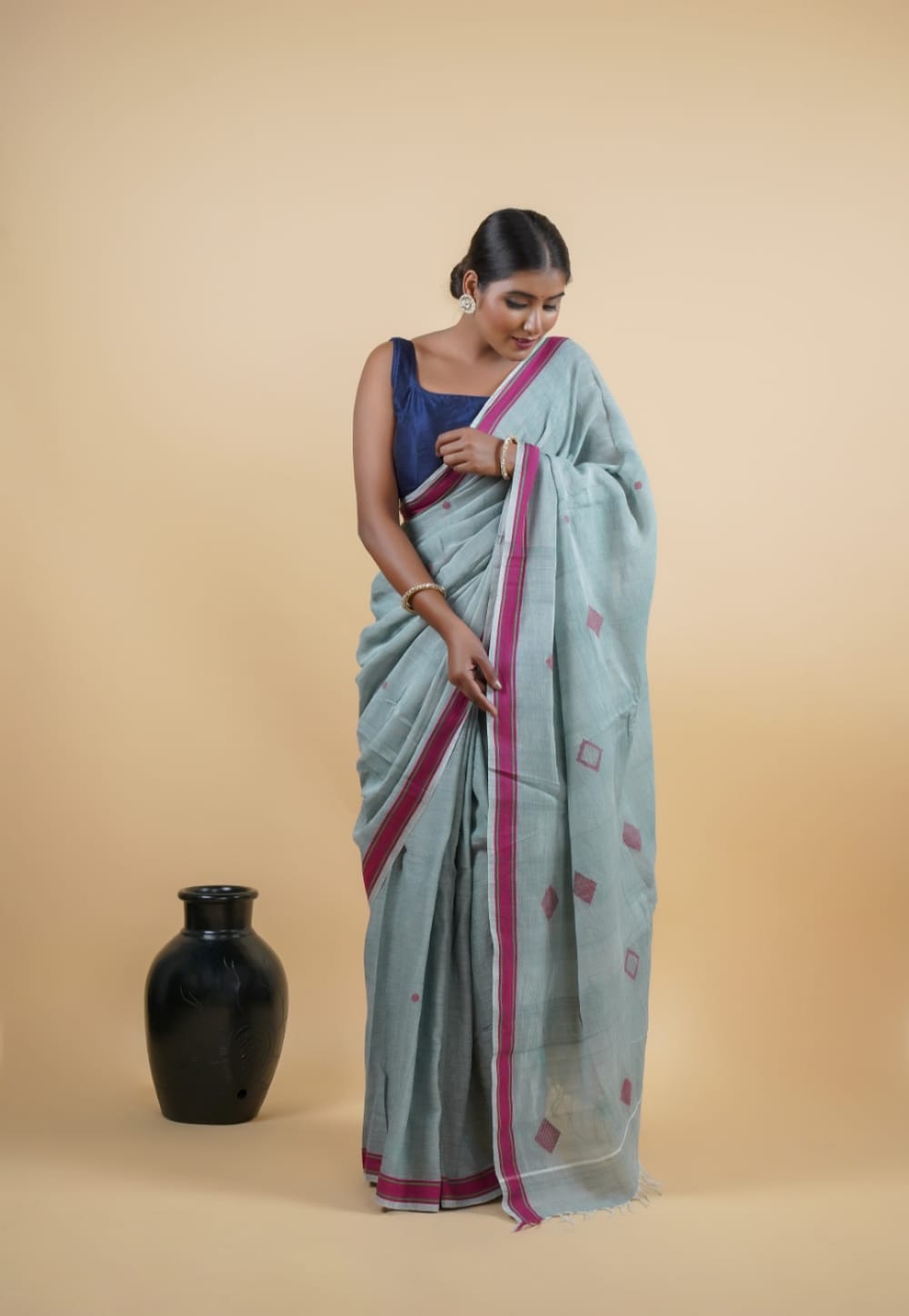 Tussar Saree with Madhubani Bride, Doli, and Kaahar Painting