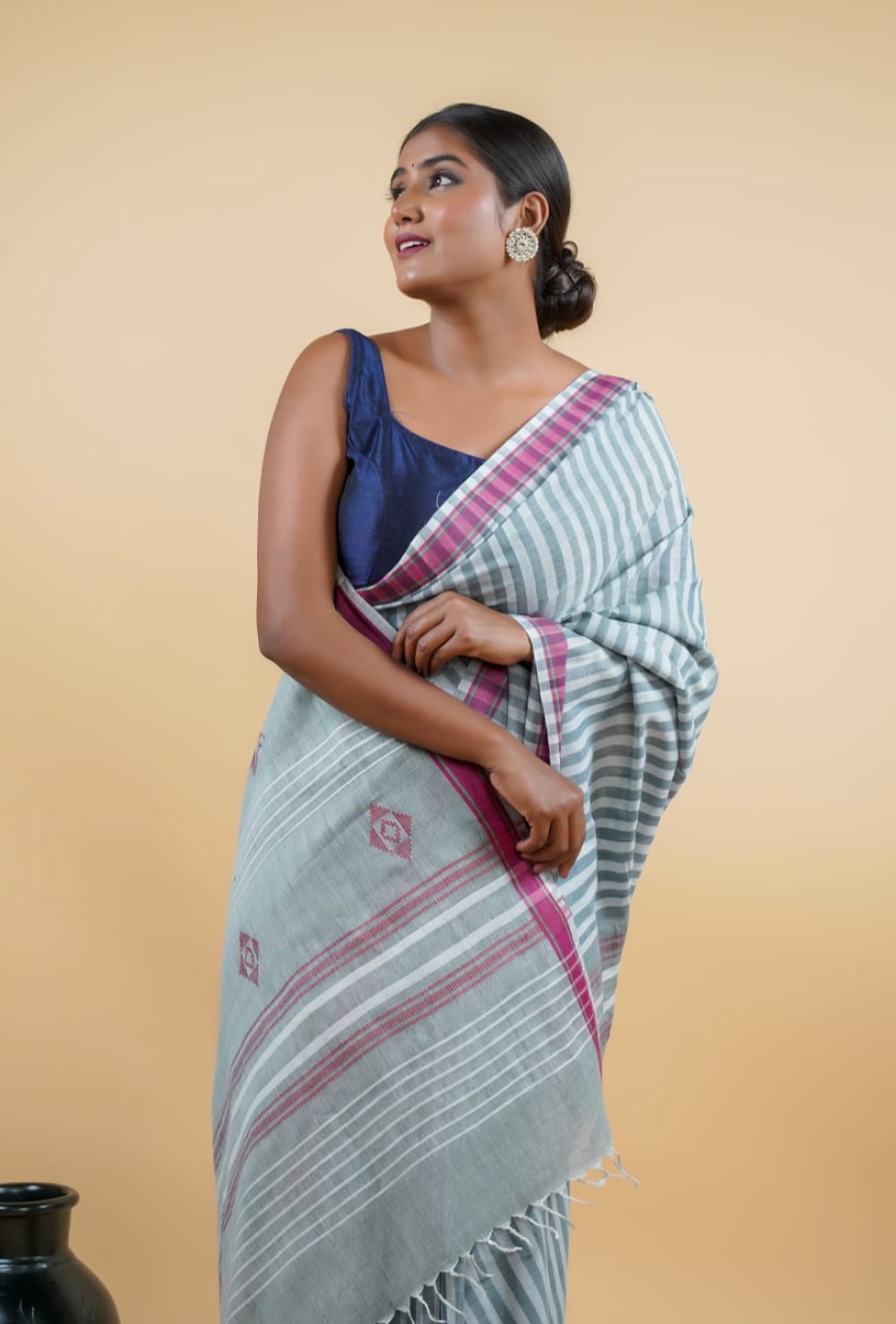 Tussar Saree with Madhubani Bride, Doli, and Kaahar Painting