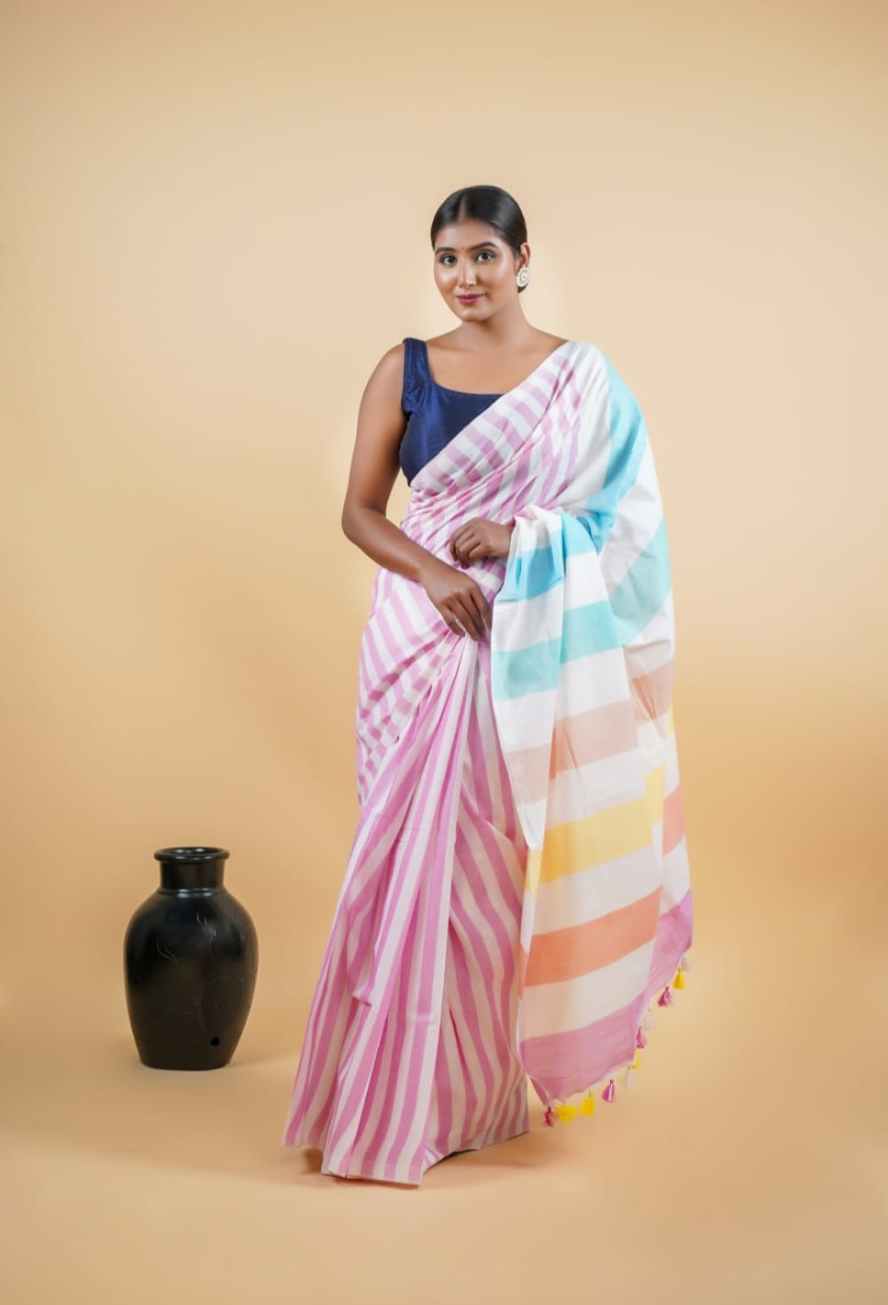 Tussar Saree with Madhubani Bride, Doli, and Kaahar Painting