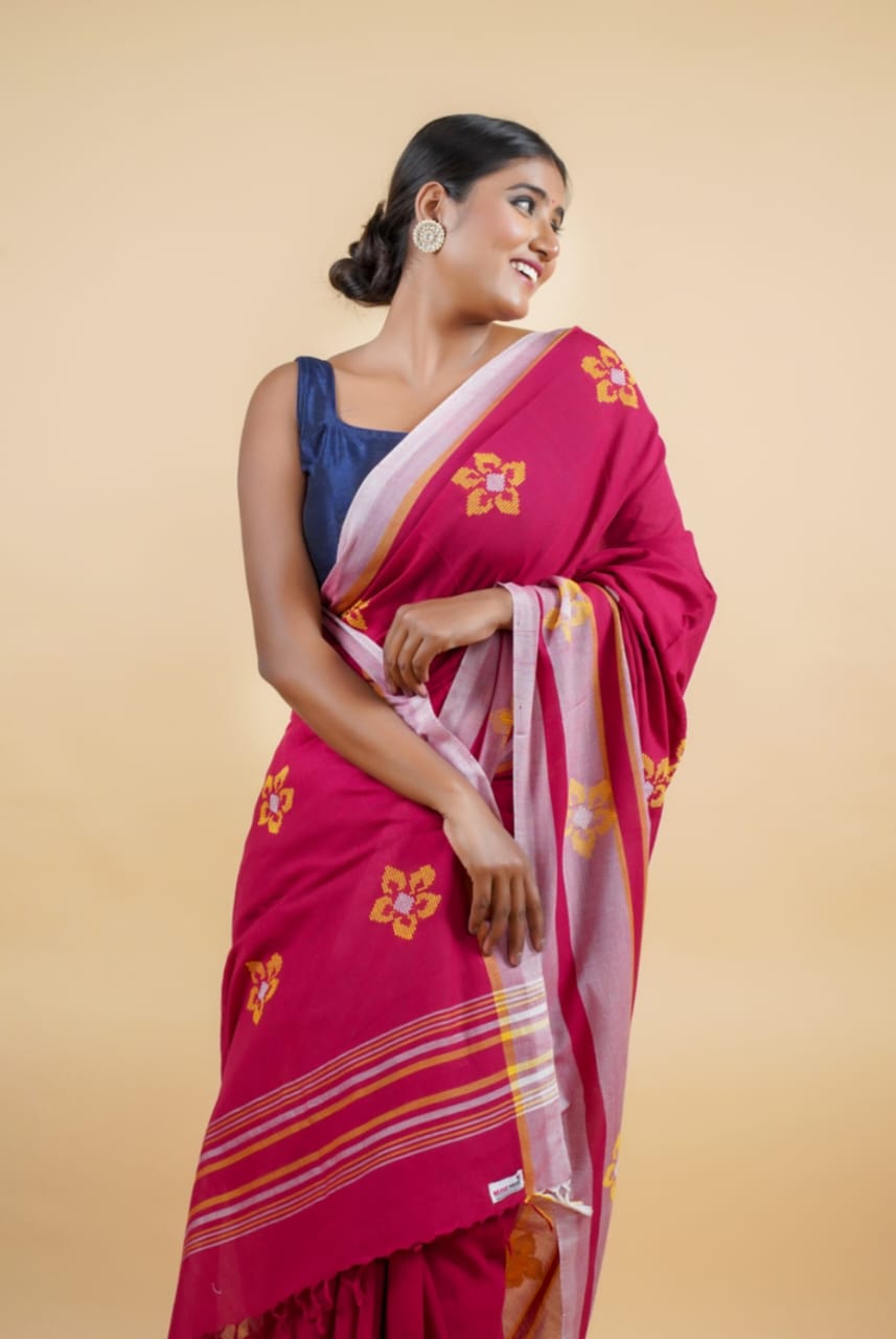 Tussar Saree with Madhubani Bride, Doli, and Kaahar Painting