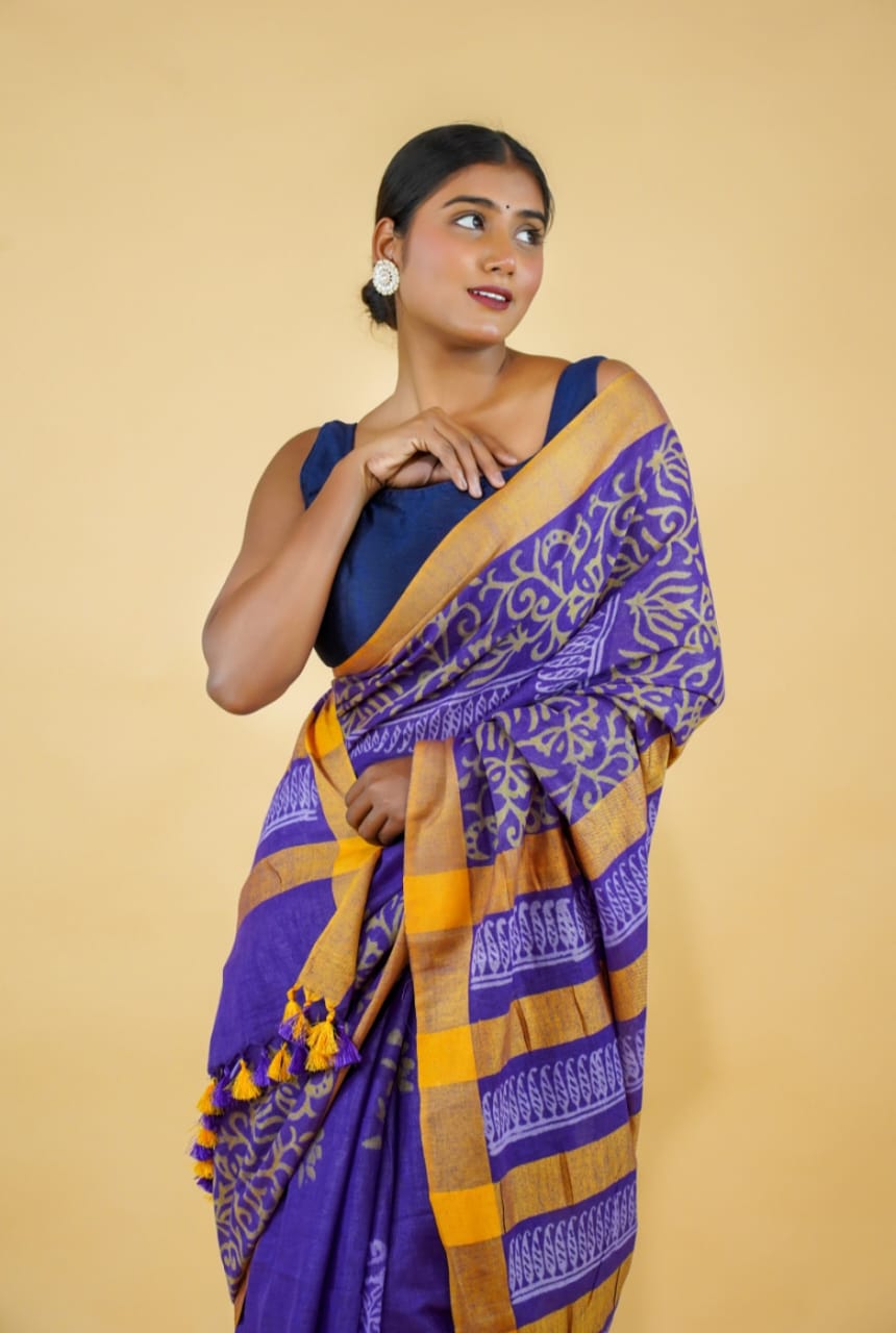 Tussar Saree with Madhubani Bride, Doli, and Kaahar Painting