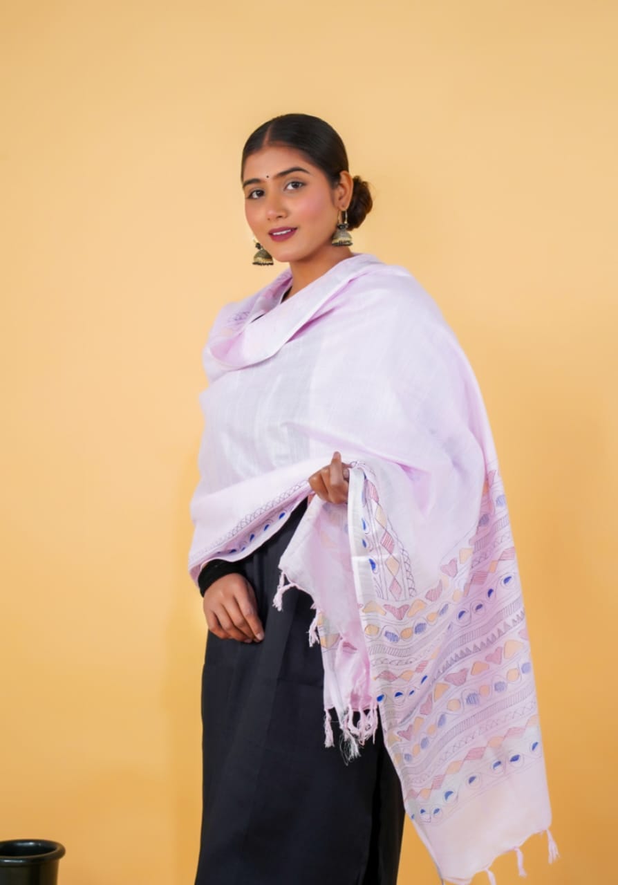 Tussar Saree with Madhubani Bride, Doli, and Kaahar Painting