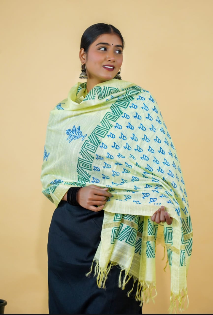 Tussar Saree with Madhubani Bride, Doli, and Kaahar Painting