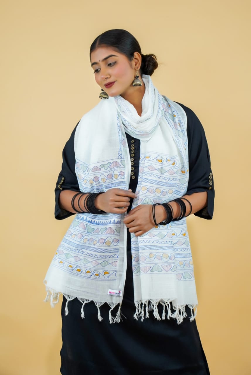Tussar Saree with Madhubani Bride, Doli, and Kaahar Painting