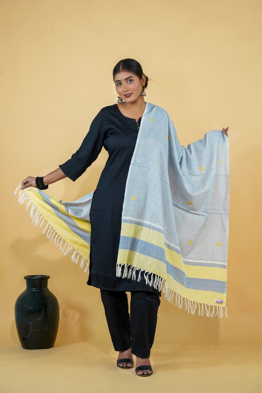 Tussar Saree with Madhubani Bride, Doli, and Kaahar Painting