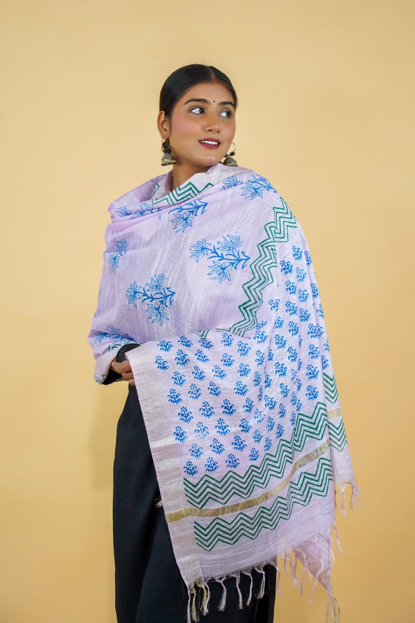 Tussar Saree with Madhubani Bride, Doli, and Kaahar Painting
