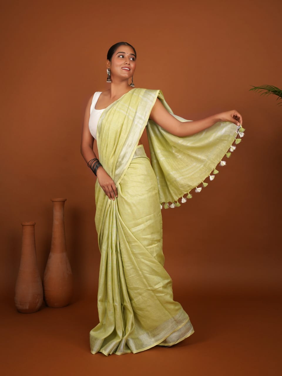 Tussar Saree with Madhubani Bride, Doli, and Kaahar Painting