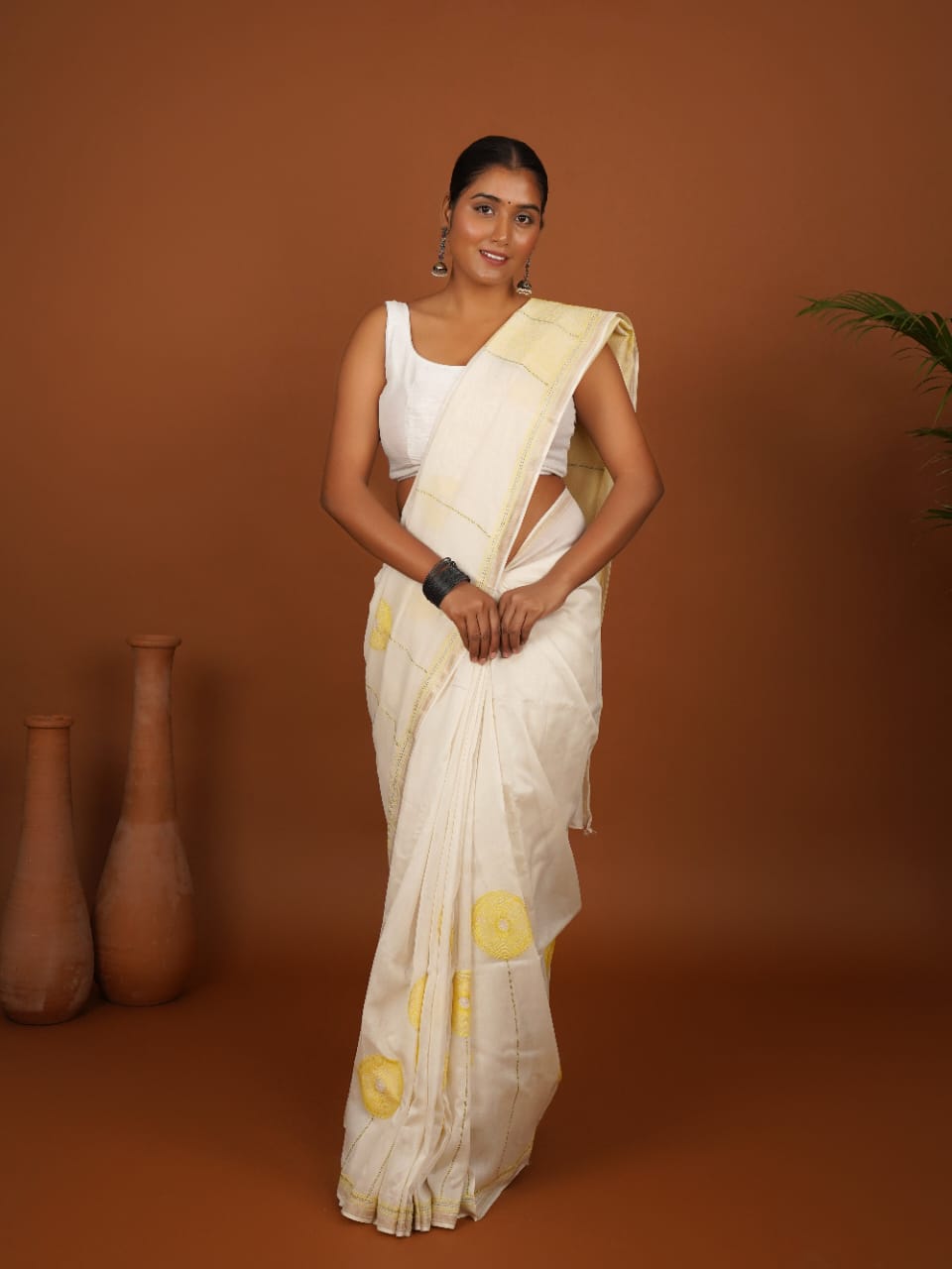 Tussar Saree with Madhubani Bride, Doli, and Kaahar Painting