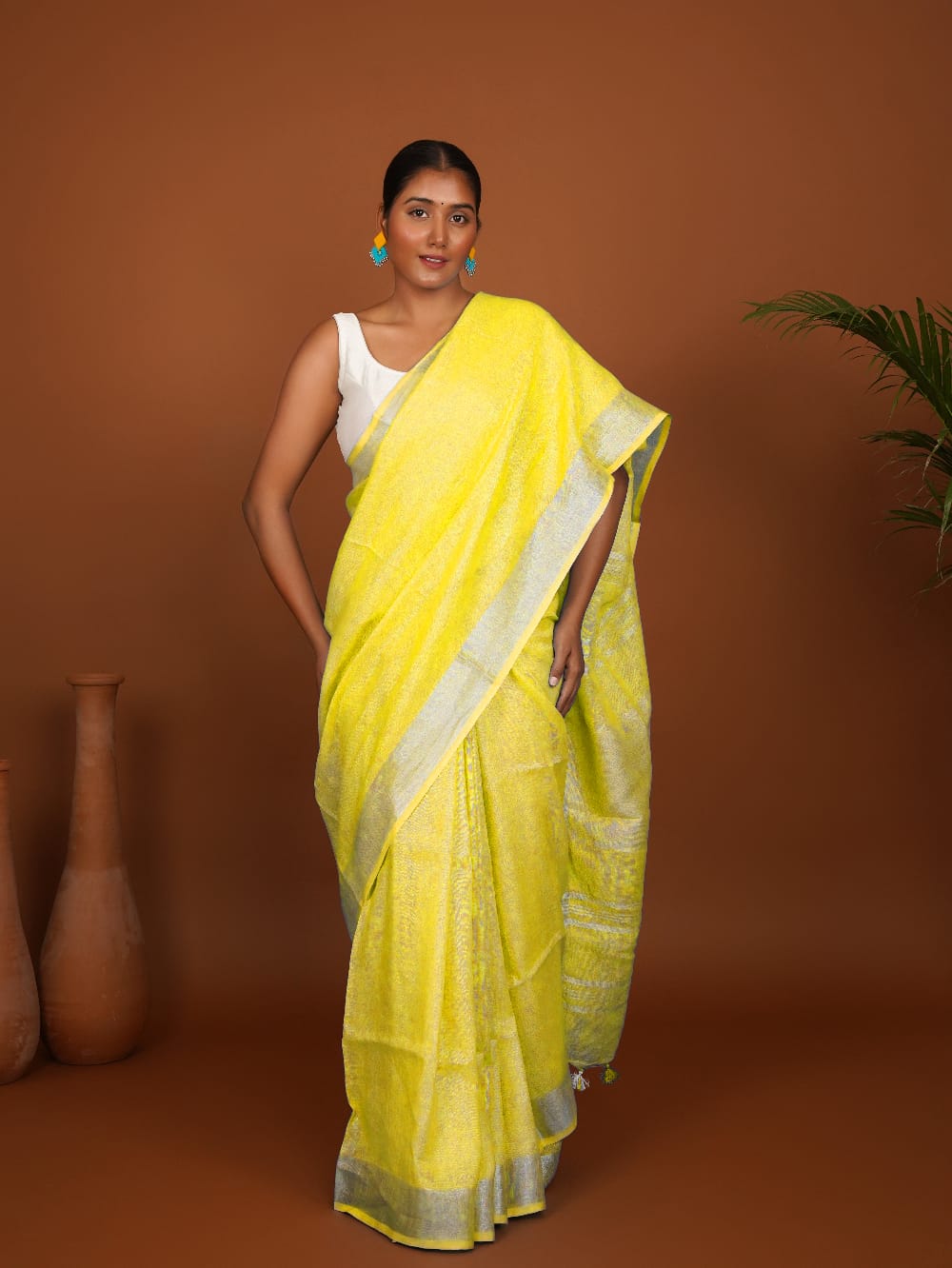 Tussar Saree with Madhubani Bride, Doli, and Kaahar Painting