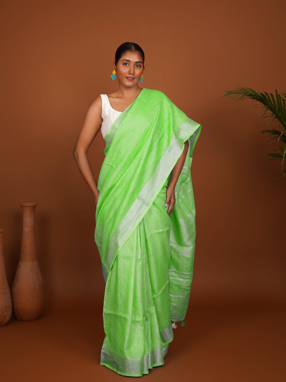 Tussar Saree with Madhubani Bride, Doli, and Kaahar Painting