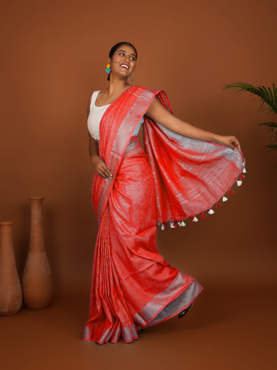 Tussar Saree with Madhubani Bride, Doli, and Kaahar Painting
