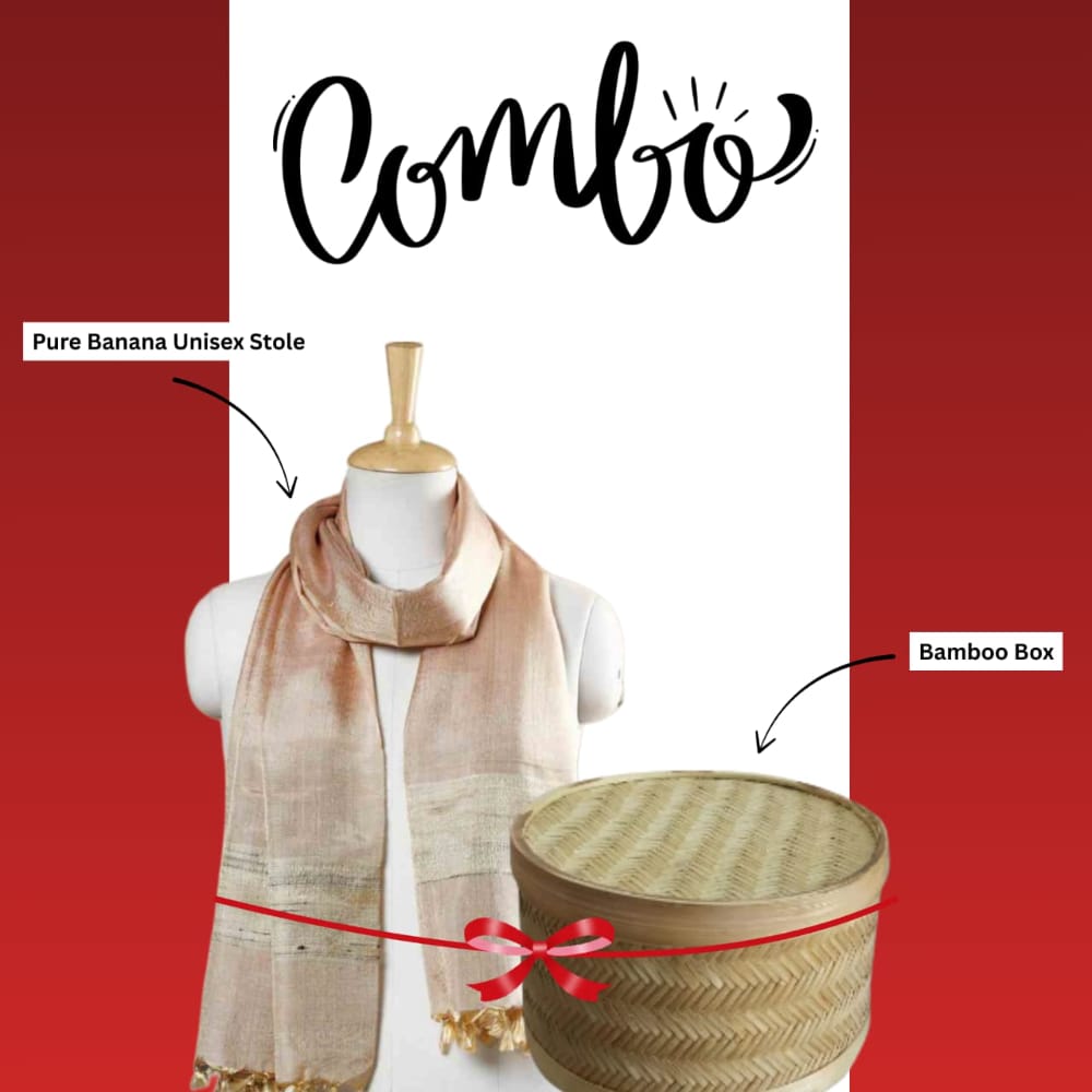 Assorted Eterna Combo Handwoven Banana Stole with Bamboo Box