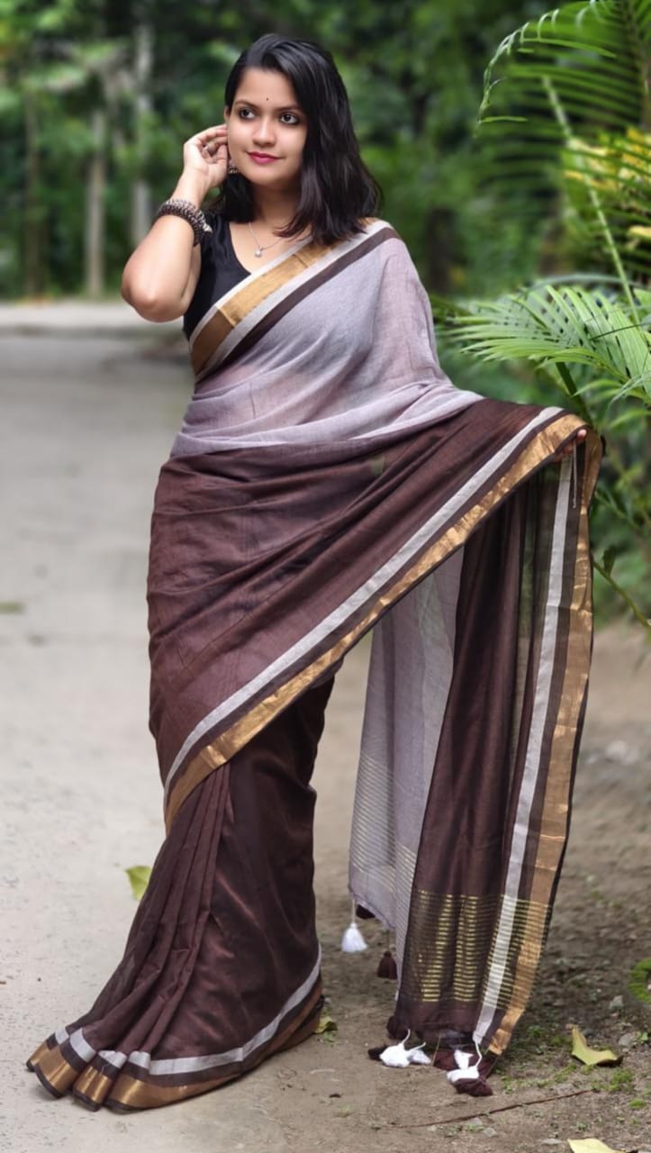 Tussar Saree with Madhubani Bride, Doli, and Kaahar Painting
