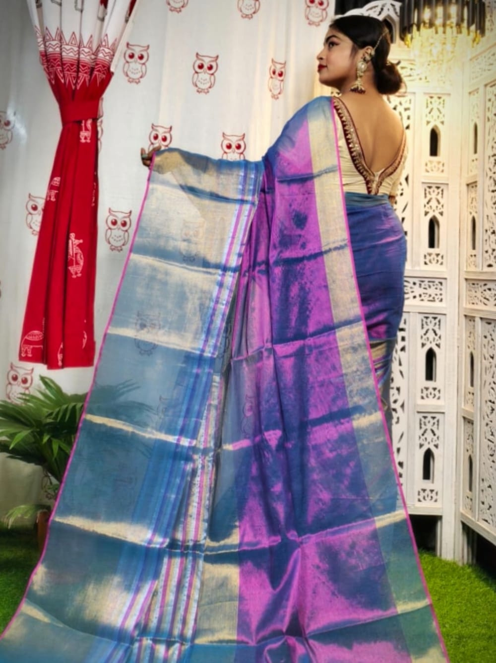 Tussar Saree with Madhubani Bride, Doli, and Kaahar Painting