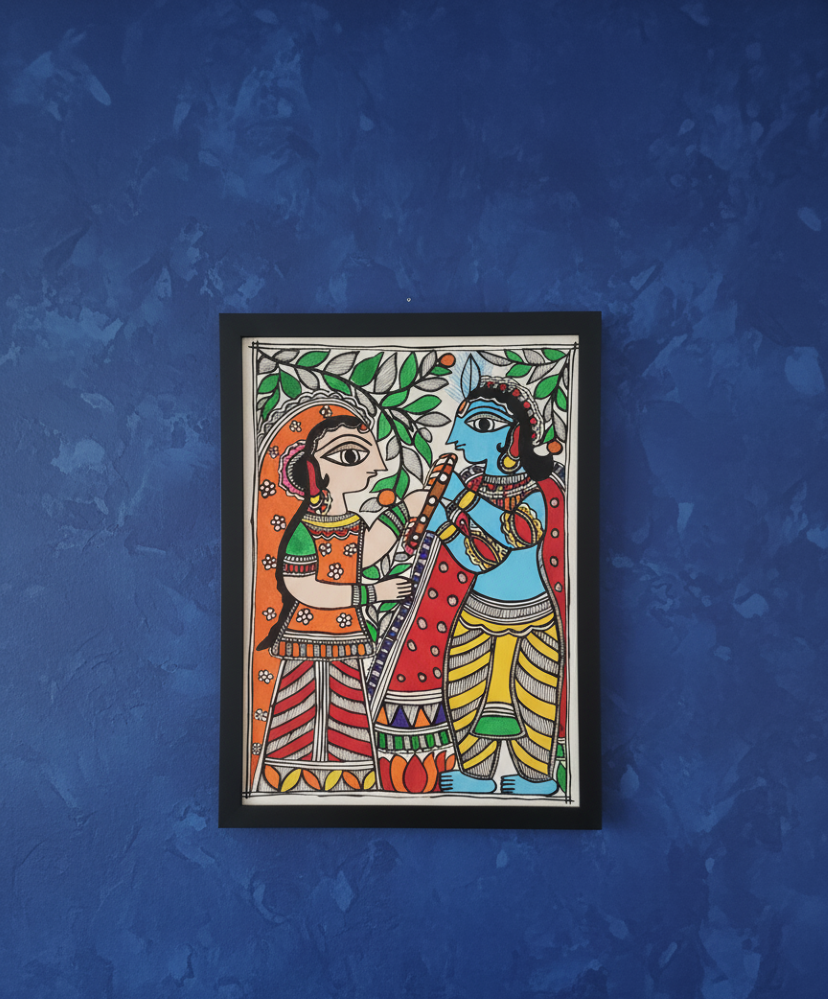 Tussar Saree with Madhubani Bride, Doli, and Kaahar Painting