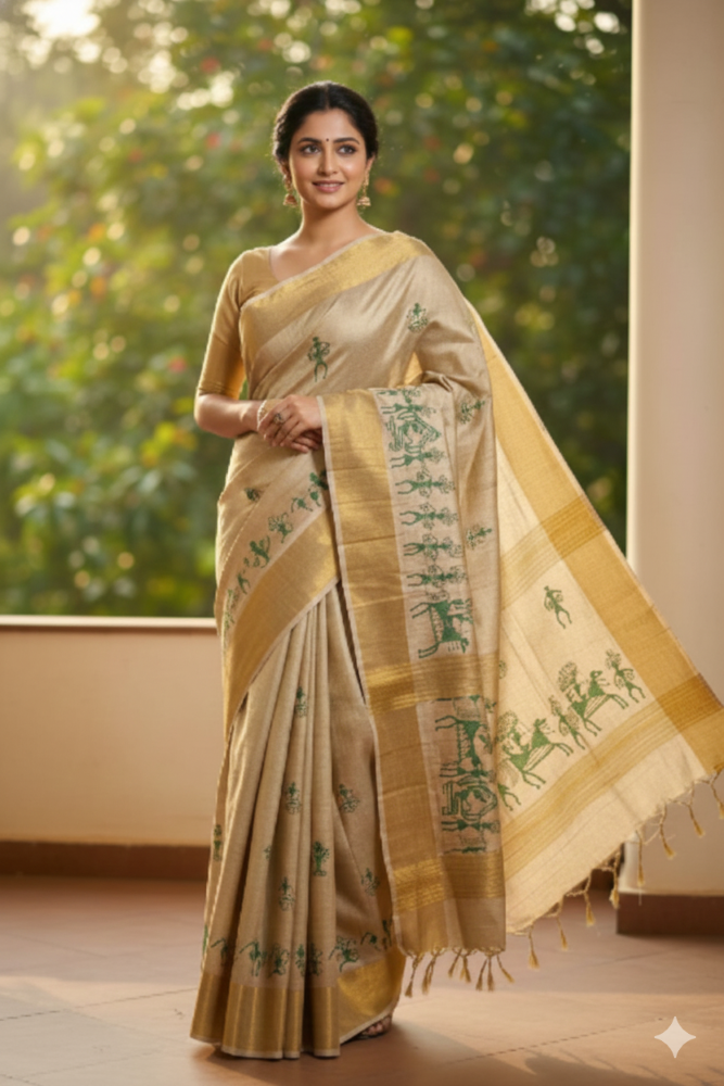 Suvarna Prakriti - Handloom Light Tan Kosa Silk Saree