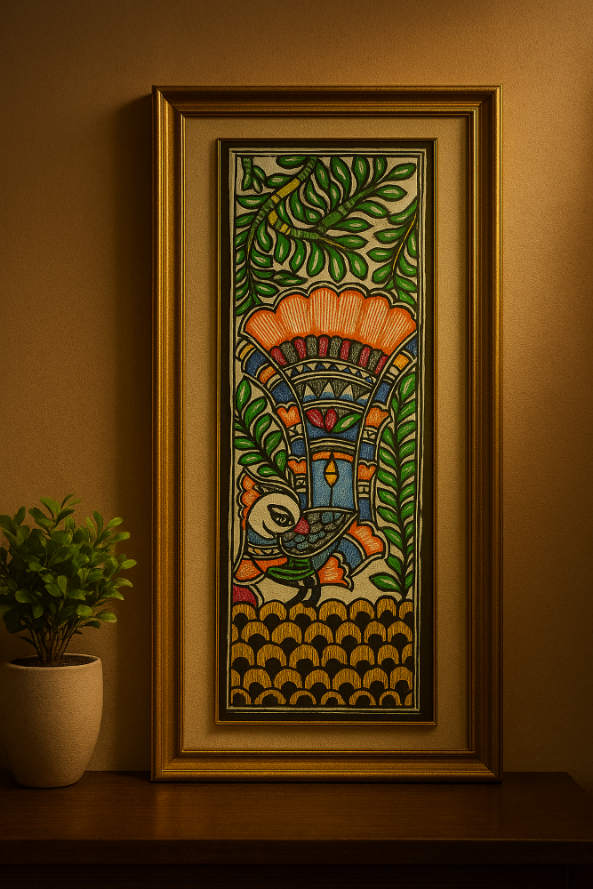 Tussar Saree with Madhubani Bride, Doli, and Kaahar Painting