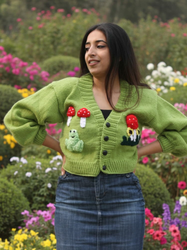 Whimsical Forest Mushroom Knit Sweater