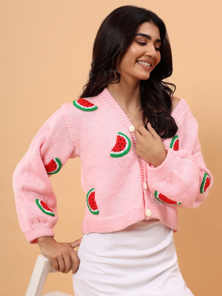 Gulabi Tarbooz Hand-Knitted Cardigan Sweater