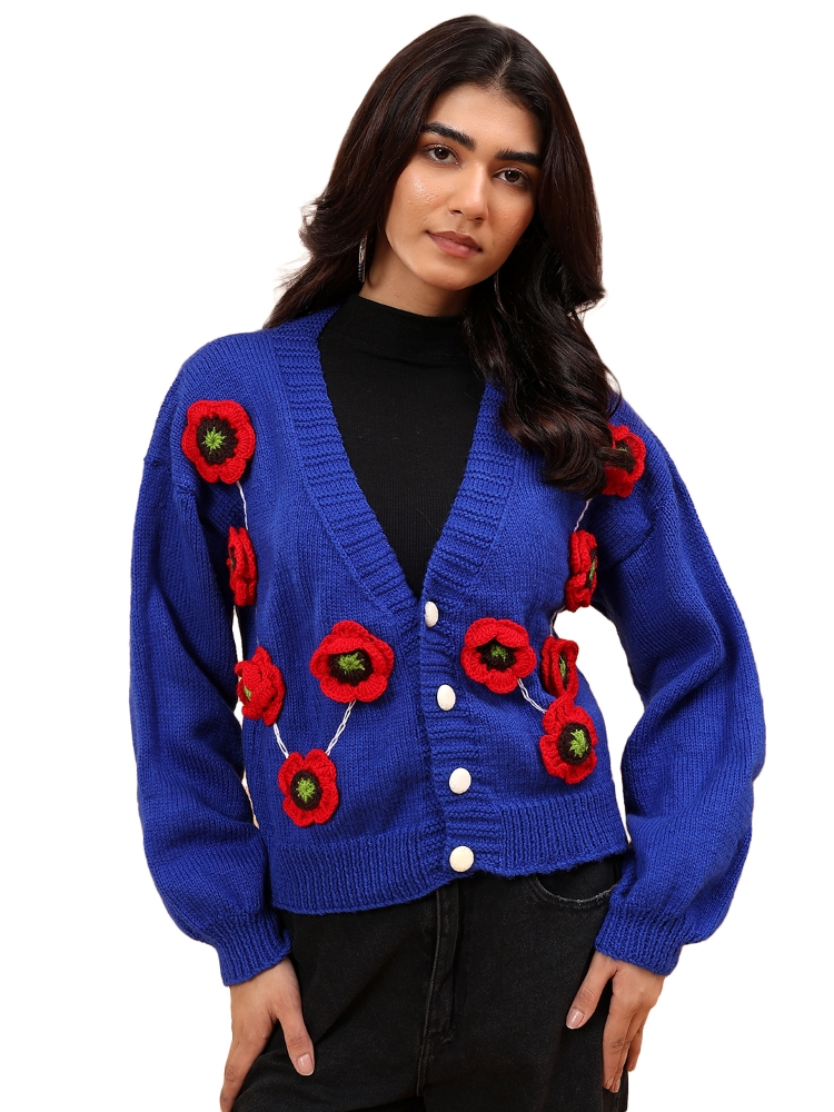 Neel Gul Hand-Knitted Floral Cardigan Sweater