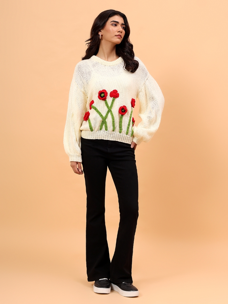 Pushpvan Hand-Knitted Floral Sweater