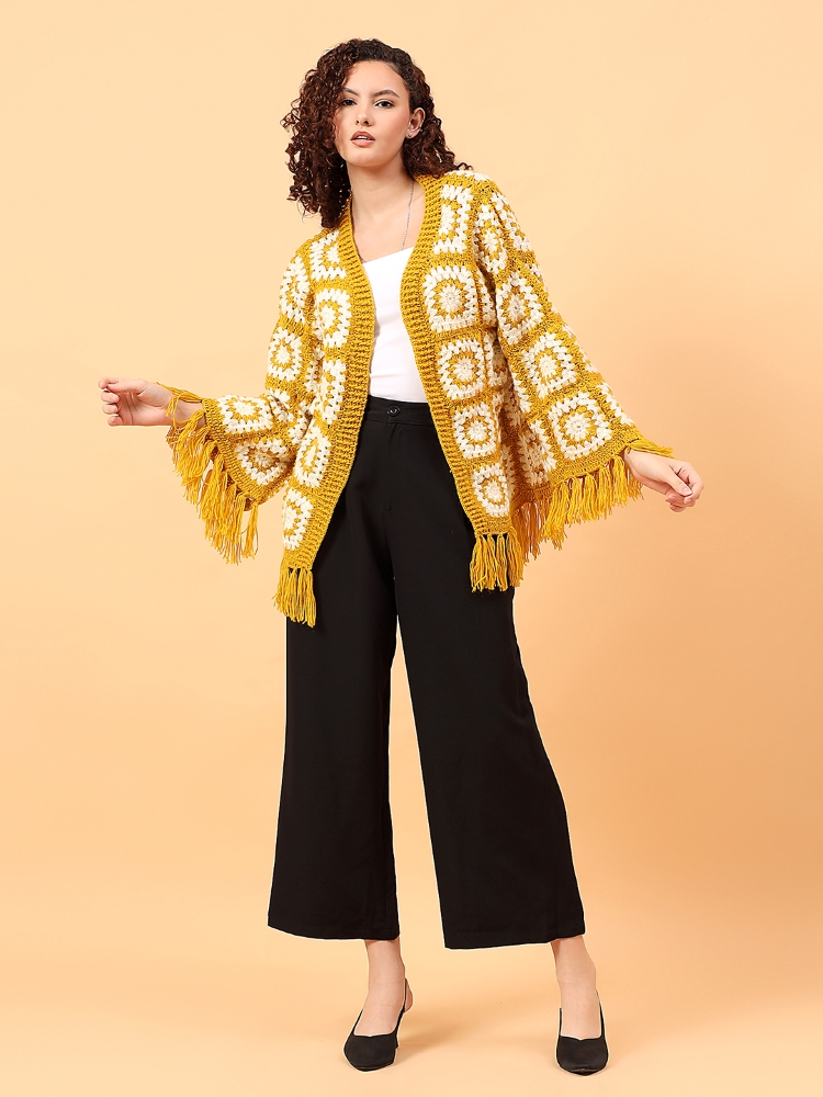 Haldi Boho Hand-Crocheted Fringe Cardigan