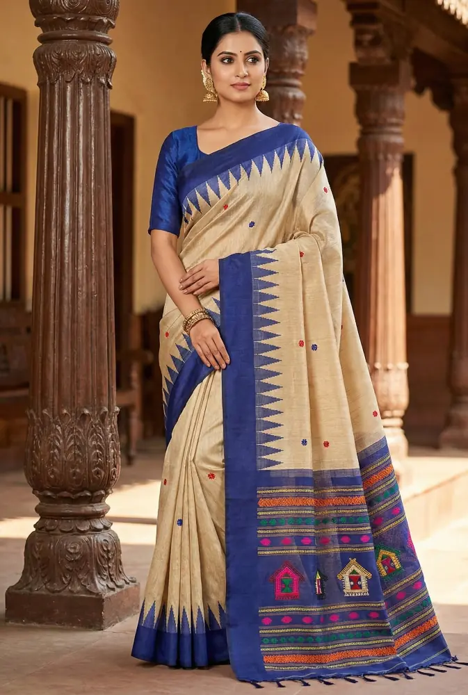Neelrekha Tribal Handloom Tussar Silk Saree