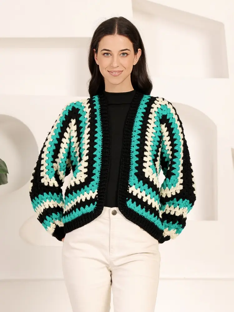 Emerald Rhythm Handcrafted Crochet Sweater