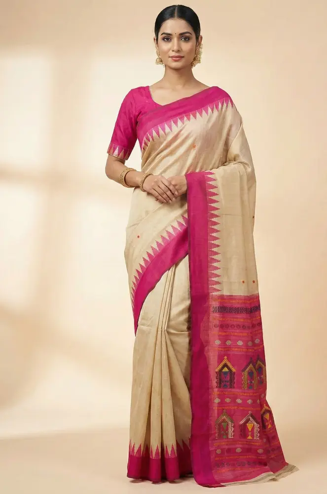 Gulabi Rekha Handwoven Tussar Silk Saree